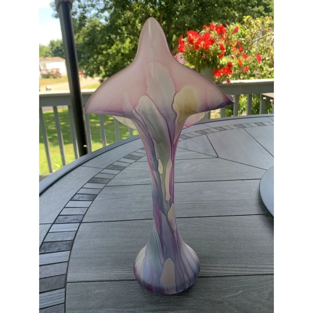 VTG Hand Blown Drip Satin Jack in the Pulpit Art Nouveau Tulip Vase Rueven Glass